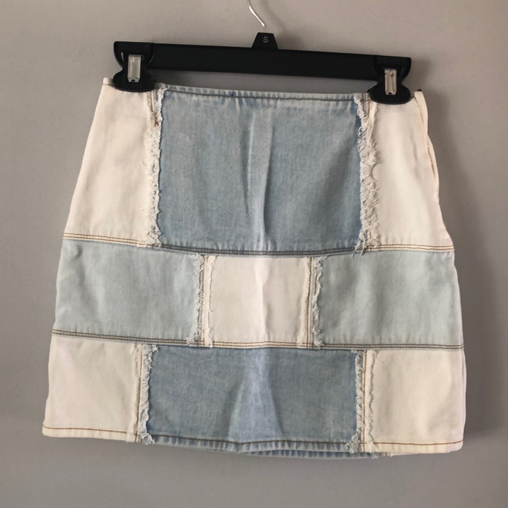 PacSun Two-Toned Mini Jean Skirt Patchwork Exposed Seams Cotton Denim Size 24 - Picture 16 of 16